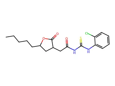 N-[(2-chlorophenyl)carbamothioyl]-2-(2-oxo-5-pentyloxolan-3-yl)acetamide structure