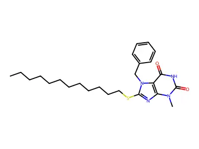 7-benzyl-8-(dodecylsulfanyl)-3-methyl-3,7-dihydro-1H-purine-2,6-dione structure