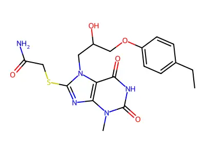 2-({7-[3-(4-ethylphenoxy)-2-hydroxypropyl]-3-methyl-2,6-dioxo-2,3,6,7-tetrahydro-1H-purin-8-yl}sulfanyl)acetamide structure