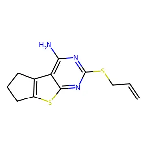 2-(prop-2-en-1-ylsulfanyl)-6,7-dihydro-5H-cyclopenta[4,5]thieno[2,3-d]pyrimidin-4-amine structure