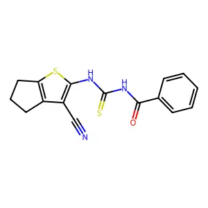 N-[(3-cyano-5,6-dihydro-4H-cyclopenta[b]thiophen-2-yl)carbamothioyl]benzamide structure