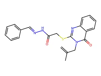 N-(benzylideneamino)-2-[3-(2-methylprop-2-enyl)-4-oxoquinazolin-2-yl]sulfanylacetamide structure