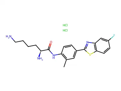 (2S)-2,6-diamino-N-[4-(5-fluoro-1,3-benzothiazol-2-yl)-2-methylphenyl]hexanamide structure