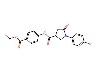 Ethyl 4-({[1-(4-chlorophenyl)-5-oxopyrrolidin-3-yl]carbonyl}amino)benzoate structure