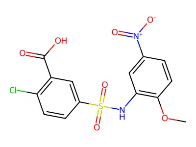 2-Chloro-5-[(2-methoxy-5-nitrophenyl)sulfamoyl]benzoic acid structure