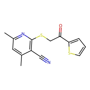4,6-Dimethyl-2-(2-oxo-2-thiophen-2-ylethyl)sulfanylpyridine-3-carbonitrile structure