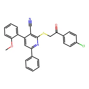 2-{[2-(4-chlorophenyl)-2-oxoethyl]sulfanyl}-4-(2-methoxyphenyl)-6-phenylpyridine-3-carbonitrile structure