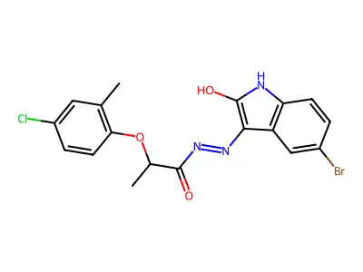 N'-[(3E)-5-bromo-2-oxo-1,2-dihydro-3H-indol-3-ylidene]-2-(4-chloro-2-methylphenoxy)propanehydrazide structure