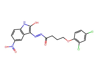 4-(2,4-Dichlorophenoxy)-N'-(5-nitro-2-oxoindolin-3-ylidene)butanehydrazide structure