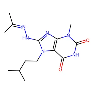 3-Methyl-7-(3-methylbutyl)-8-(2-propan-2-ylidenehydrazinyl)purine-2,6-dione structure