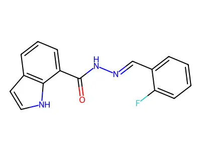 N-[(2-fluorophenyl)methylideneamino]-1H-indole-7-carboxamide structure