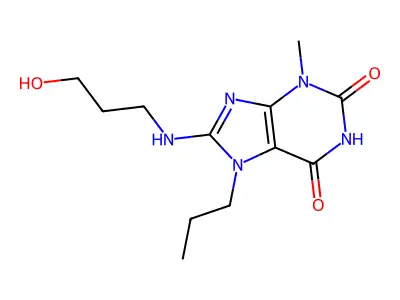 8-((3-hydroxypropyl)amino)-3-methyl-7-propyl-1H-purine-2,6(3H,7H)-dione structure