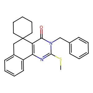 3-benzyl-2-methylsulfanylspiro[6H-benzo[h]quinazoline-5,1'-cyclohexane]-4-one structure