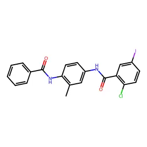 N-(4-benzamido-3-methylphenyl)-2-chloro-5-iodobenzamide structure