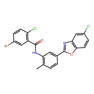 5-bromo-2-chloro-N-[5-(5-chloro-1,3-benzoxazol-2-yl)-2-methylphenyl]benzamide structure