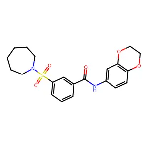 3-(1-Azepanylsulfonyl)-N-(2,3-dihydro-1,4-benzodioxin-6-YL)benzamide structure