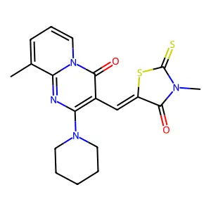 3-methyl-5-[(9-methyl-4-oxo-2-piperidyl(5-hydropyridino[1,2-a]pyrimidin-3-yl)) methylene]-2-thioxo-1,3-thiazolidin-4-one structure