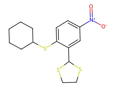 2-[2-(Cyclohexylsulfanyl)-5-nitrophenyl]-1,3-dithiolane structure
