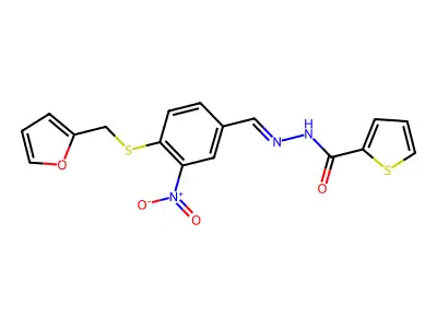N'-({4-[(2-furylmethyl)sulfanyl]-3-nitrophenyl}methylene)-2-thiophenecarbohydrazide structure