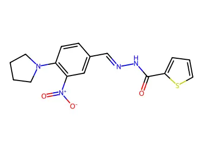 N-[(3-nitro-4-pyrrolidin-1-ylphenyl)methylideneamino]thiophene-2-carboxamide structure