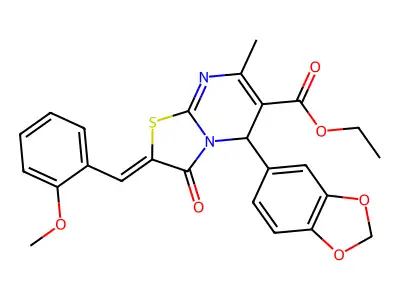 (Z)-ethyl 5-(benzo[d][1,3]dioxol-5-yl)-2-(2-methoxybenzylidene)-7-methyl-3-oxo-3,5-dihydro-2H-thiazolo[3,2-a]pyrimidine-6-carboxylate structure