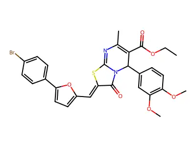 ethyl (2Z)-2-[[5-(4-bromophenyl)furan-2-yl]methylidene]-5-(3,4-dimethoxyphenyl)-7-methyl-3-oxo-5H-[1,3]thiazolo[3,2-a]pyrimidine-6-carboxylate structure