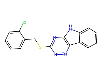 3-[(2-chlorobenzyl)sulfanyl]-5H-[1,2,4]triazino[5,6-b]indole structure