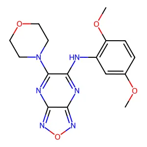 N-(2,5-dimethoxyphenyl)-5-morpholin-4-yl-[1,2,5]oxadiazolo[3,4-b]pyrazin-6-amine structure