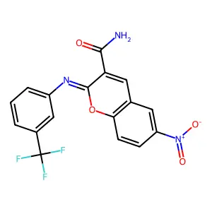 (2Z)-6-nitro-2-{[3-(trifluoromethyl)phenyl]imino}-2H-chromene-3-carboxamide structure
