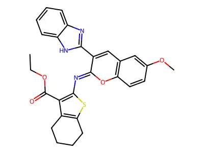 ethyl 2-[[3-(1H-benzimidazol-2-yl)-6-methoxychromen-2-ylidene]amino]-4,5,6,7-tetrahydro-1-benzothiophene-3-carboxylate structure