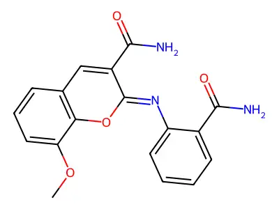 (2Z)-2-[(2-carbamoylphenyl)imino]-8-methoxy-2H-chromene-3-carboxamide structure