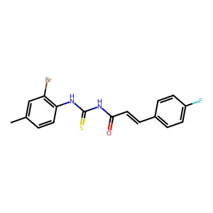 (E)-N-[(2-bromo-4-methylphenyl)carbamothioyl]-3-(4-fluorophenyl)prop-2-enamide structure