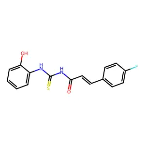 (E)-3-(4-fluorophenyl)-N-[(2-hydroxyphenyl)carbamothioyl]prop-2-enamide structure
