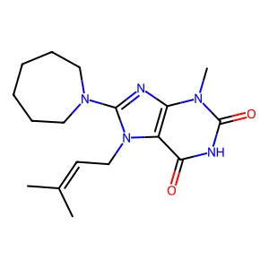 8-(azepan-1-yl)-3-methyl-7-(3-methylbut-2-en-1-yl)-2,3,6,7-tetrahydro-1H-purine-2,6-dione structure