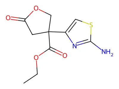 ethyl (3S)-3-(2-amino-1,3-thiazol-4-yl)-5-oxooxolane-3-carboxylate structure