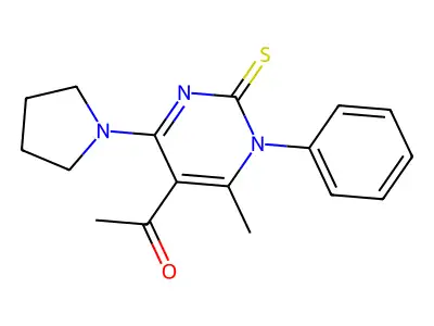 1-(6-Methyl-1-phenyl-4-pyrrolidin-1-yl-2-sulfanylidenepyrimidin-5-yl)ethanone structure