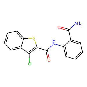 N-(2-carbamoylphenyl)-3-chloro-1-benzothiophene-2-carboxamide structure