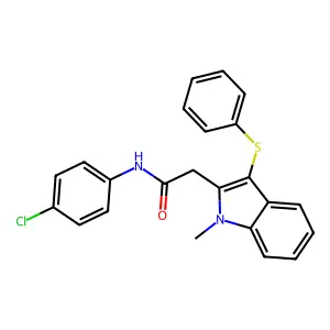 N-(4-chlorophenyl)-2-[1-methyl-3-(phenylsulfanyl)-1H-indol-2-yl]acetamide structure