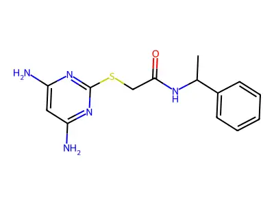 2-[(4,6-diaminopyrimidin-2-yl)sulfanyl]-N-(1-phenylethyl)acetamide structure