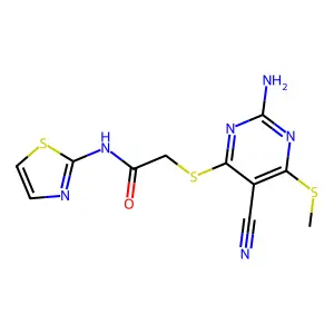 Acetamide, 2-(2-amino-5-cyano-6-methylthio-4-pyrimidinethio)-N-(2-thiazolyl)- structure