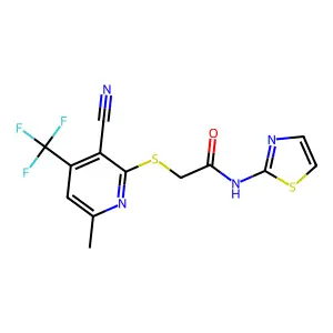 2-{[3-cyano-6-methyl-4-(trifluoromethyl)pyridin-2-yl]sulfanyl}-N-(1,3-thiazol-2-yl)acetamide structure