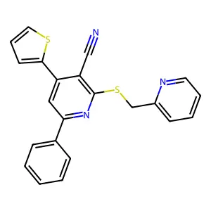 6-Phenyl-2-(pyridin-2-ylmethylsulfanyl)-4-thiophen-2-ylpyridine-3-carbonitrile structure