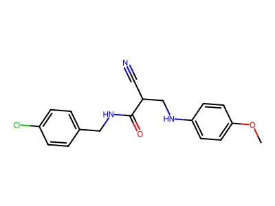 N-(4-chlorobenzyl)-2-cyano-3-(4-methoxyanilino)propanamide structure