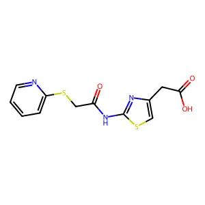 (2-{[(2-Pyridinylthio)acetyl]amino}-1,3-thiazol-4-yl)acetic acid structure