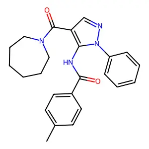 N-[4-(azepane-1-carbonyl)-2-phenylpyrazol-3-yl]-4-methylbenzamide structure