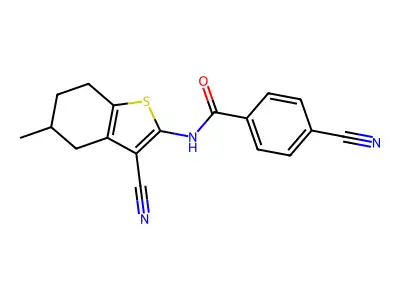4-cyano-N-(3-cyano-5-methyl-4,5,6,7-tetrahydro-1-benzothiophen-2-yl)benzamide structure