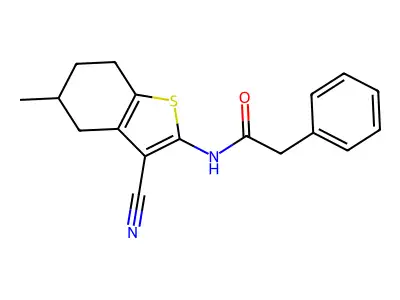 N-(3-cyano-5-methyl-4,5,6,7-tetrahydro-1-benzothiophen-2-yl)-2-phenylacetamide structure