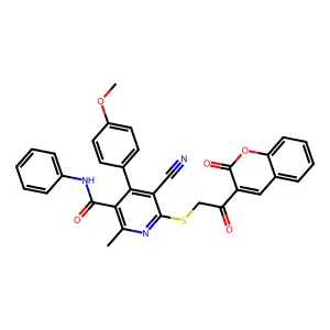 5-cyano-4-(4-methoxyphenyl)-2-methyl-6-[2-oxo-2-(2-oxochromen-3-yl)ethyl]sulfanyl-N-phenylpyridine-3-carboxamide structure