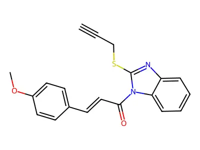 (E)-3-(4-methoxyphenyl)-1-(2-(prop-2-yn-1-ylthio)-1H-benzo[d]imidazol-1-yl)prop-2-en-1-one structure