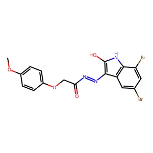 (E)-N'-(5,7-dibromo-2-oxoindolin-3-ylidene)-2-(4-methoxyphenoxy)acetohydrazide structure